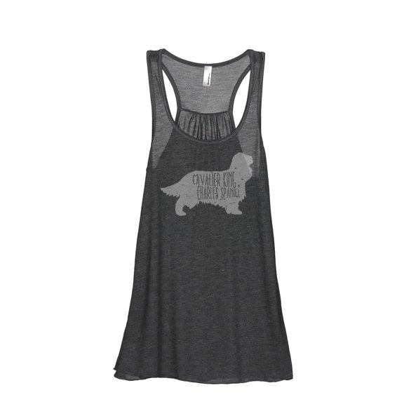 Thread Tank Cavalier King Charles Spaniel Dog Silhouette Women's Sleeveless Flowy Racerback Tank Top Charcoal Small