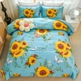 thumbnail image 6 of RYNGHIPY Floral Comforter Set King Size Butterflies Leaf Print Bed Comforter Set for Women Men Microfiber Breathable Quilt Set (Blue, King), 6 of 7