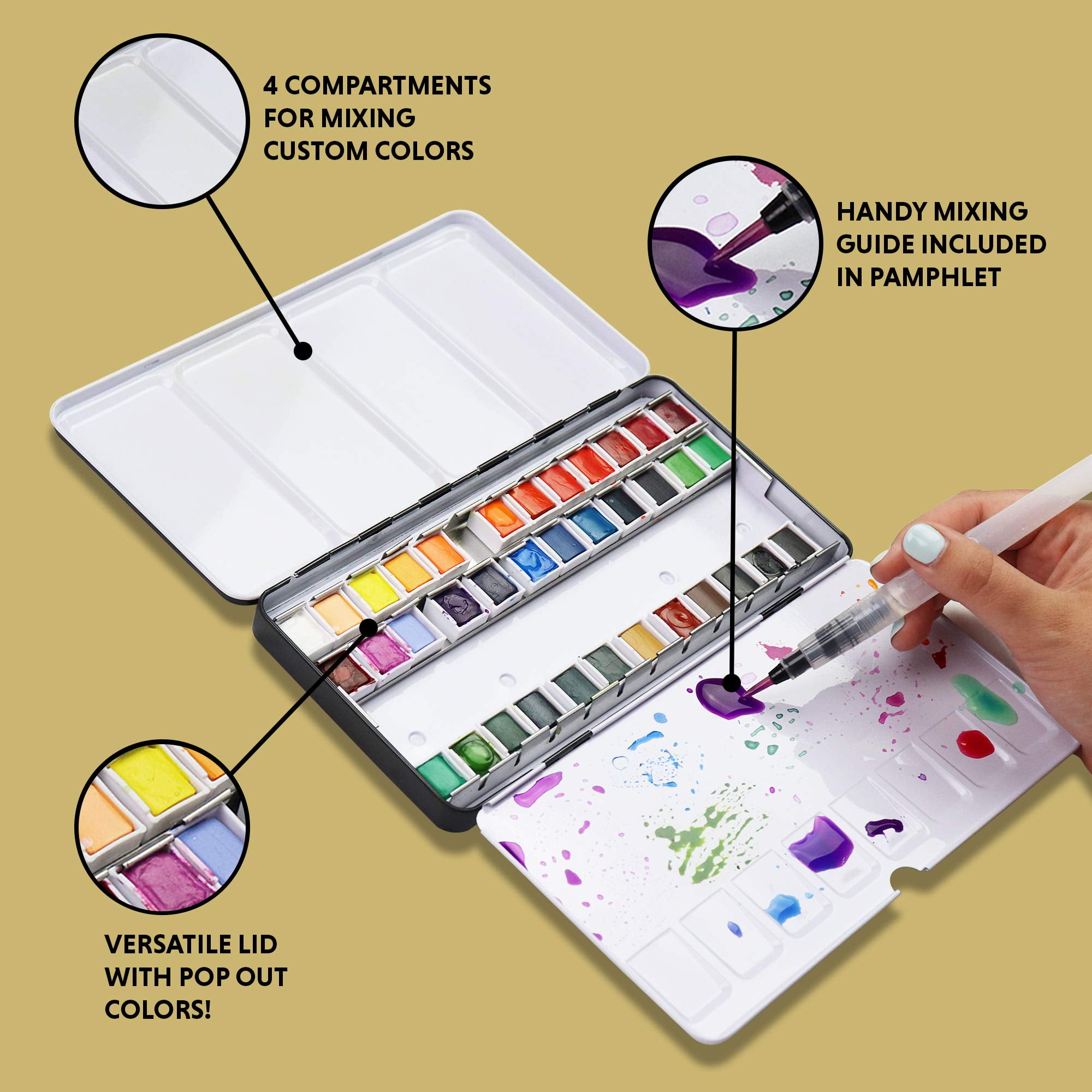 .com: Watercolor Set for Adults with 48 Premium Paints, Water Color  Paint Set Includes 2 Artist Brushes, Palette, 140lb/300G Watercolor Paper  Pad and Watercolor Painting eCourse, Travel Watercolor Set : Arts, Crafts