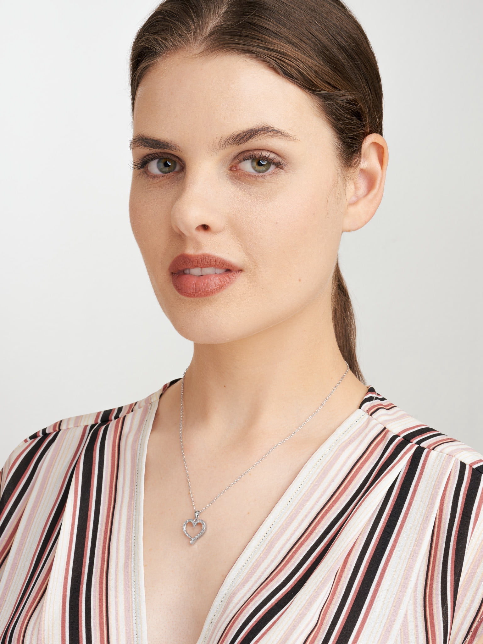 Forever Facets Fine Silver Plated Silver Tone Classic Open Heart Diamond Accent Pendant Necklace, 18"
