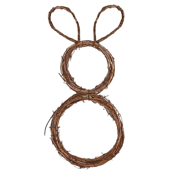 Easter Rattan Circle Bunny Wreath Shaped Vine Branch DIY Craft Wreath For Front Door Wall Holiday Decor 19.6 Inch