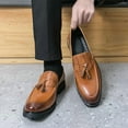 thumbnail image 4 of Men's Fashion Tassel Low Heel Leather Loafers Comfort Round Toe Lug Sole Slip-On Casual Shoes Business Office Non-Slip Dress Shoes, 4 of 10