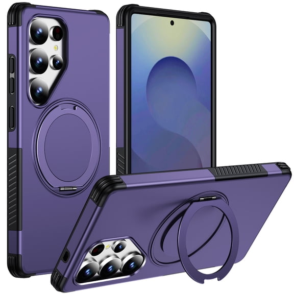 TECH CIRCLE for Samsung Galaxy S25 Ultra Case,Shockproof TPU PC Magnetic Case Compatible with Mag Safe Built-in Ring Holder Kickstand Cover,Deep Purple