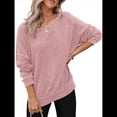 thumbnail image 2 of Sudadera de Cuello Redondo de Punto Gofre de Gran Tamaño para Mujer, Sudadera Informal de Larga con Laterales Rosa XL, 2 of 8