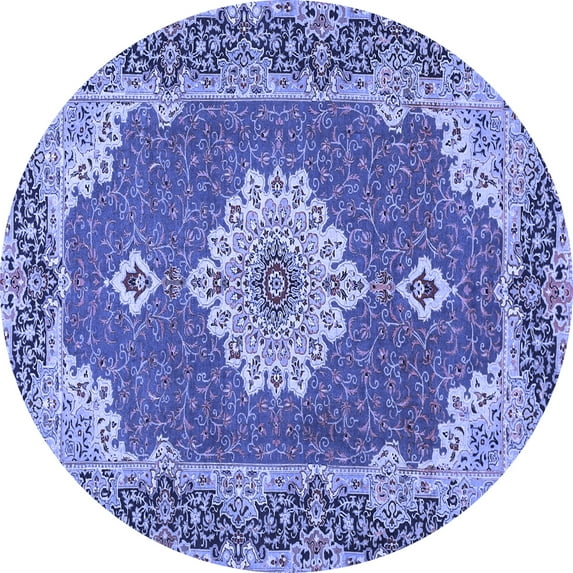 Ahgly Company Machine Washable Indoor Round Medallion Blue Traditional Area Rugs, 6' Round