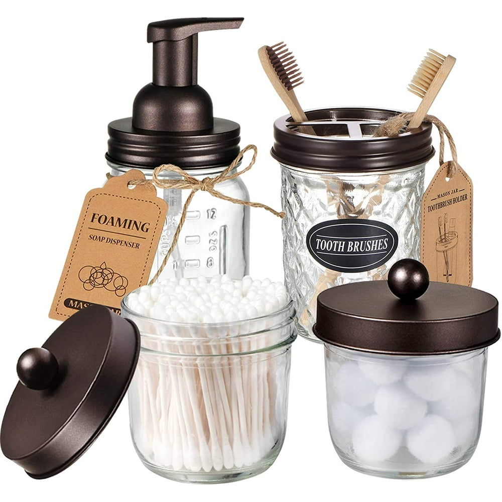 Mason Jar Bathroom Accessories Set(4 Pack) Foaming Soap Dispenser