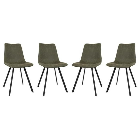 LeisureMod MC18G4 Markley Modern Leather Dining Chair with Metal Legs - Olive Green - Set of 4