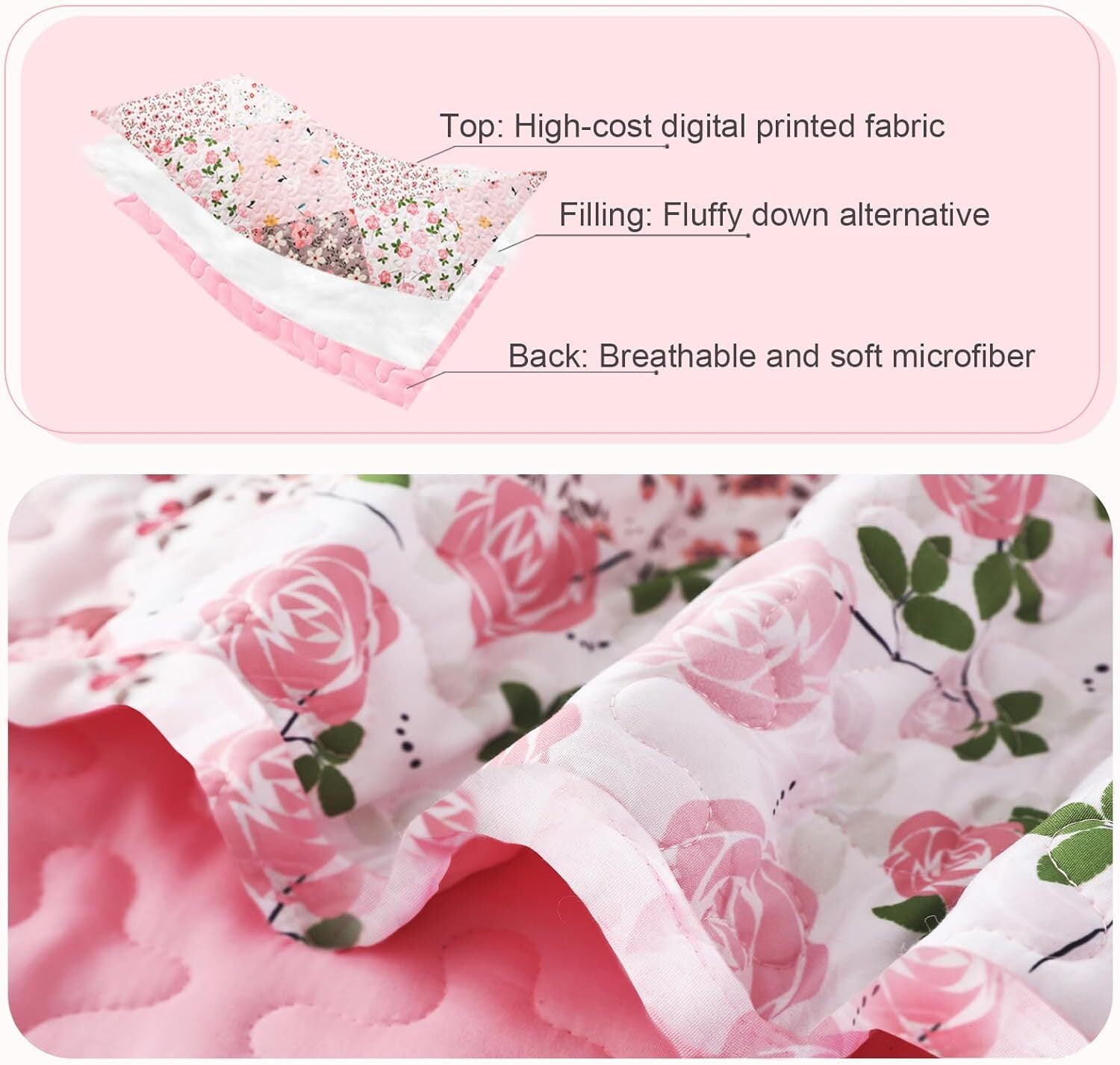 Whale Flotilla Reversible Patchwork Quilt Set Queen Size, Lightweight Boho Printed Bedspreads Coverlets Quilts Bedding Set with 2 Pillow Shams for All Seasons, Pink