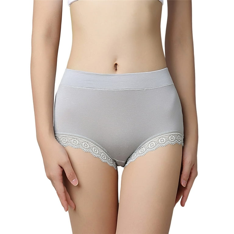 CLZOUD Women Sleep Underwear Grey Polyester Fiber Women's Casual Solid  Color High Waisted Tight Lace Underwear L 