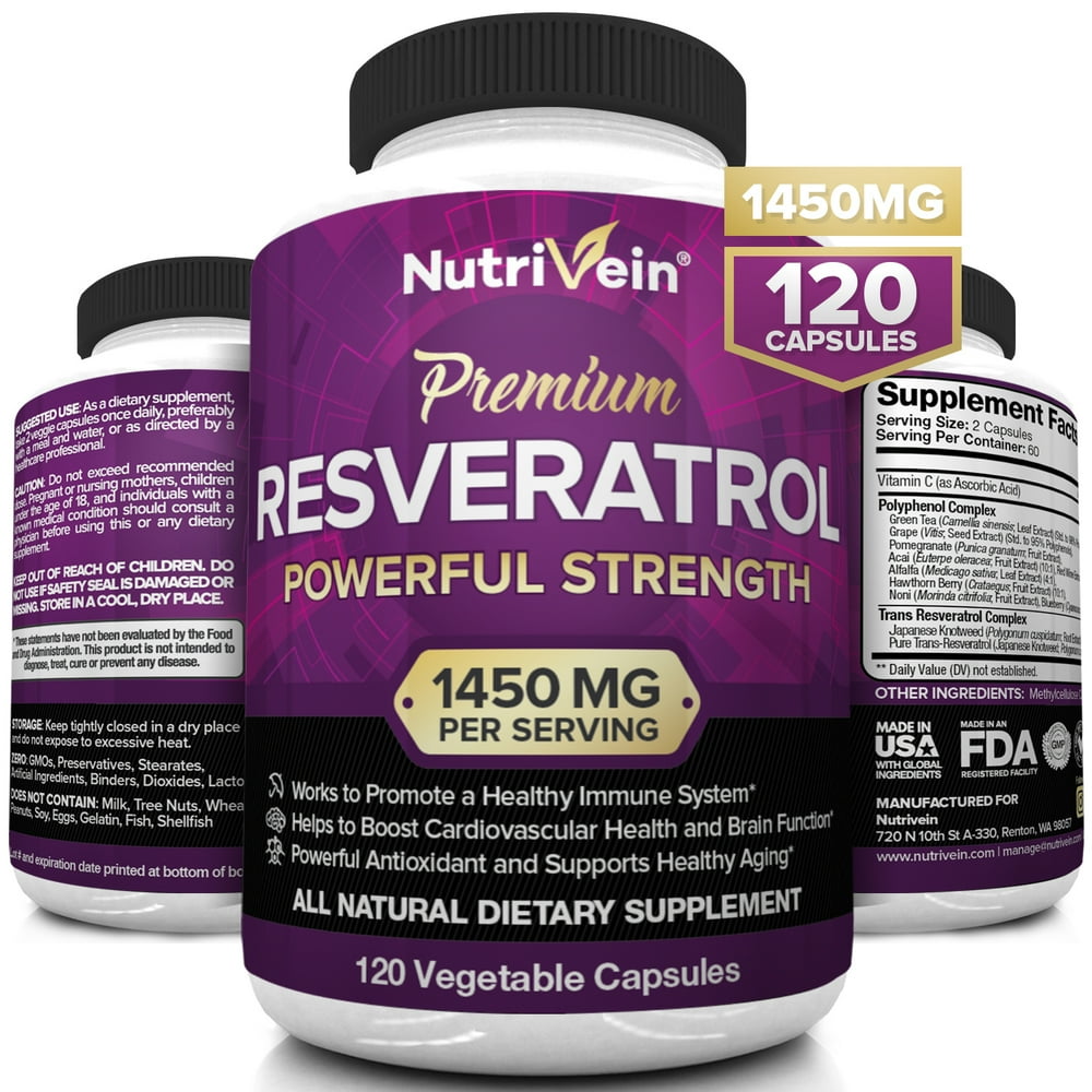 Nutrivein Resveratrol 1450mg Anti Aging Antioxidant Supplement 120