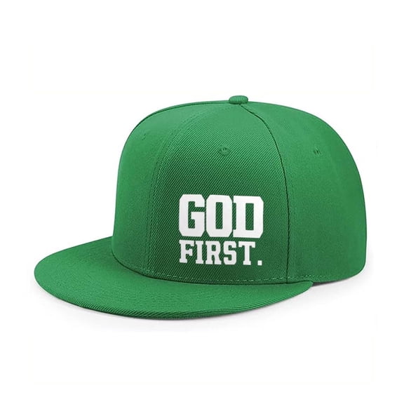 GOD FIRST. Letter Embroidered Color Block Trucker Hat Unisex Adjustable Cotton Breathable Fashion Cap for Travel Daily Wear