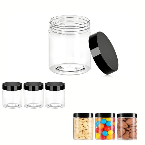 Heyingu 6Pcs Clear Plastic Jars with Black Lids 8 oz Refillable Empty Round Slime Containers for Sealing Dry Food Snacks Candies
