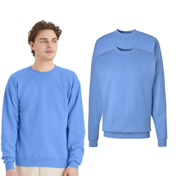 Hanes - Crewneck Sweatshirt for Men’s | Classic Soft Warmth Fleece Pullover for Everyday Wear in Carolina Blue 7.8 oz 50/50 US grown Cotton/Polyester Casual Crew Sweater, Size XL, Pack of 2