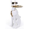 Resin Dog Side Table With Tray Butler Statue Tissue Box Accent End Table Unique Sculpture Geometric Statue Funky Furniture for Home Decor Modern (White)