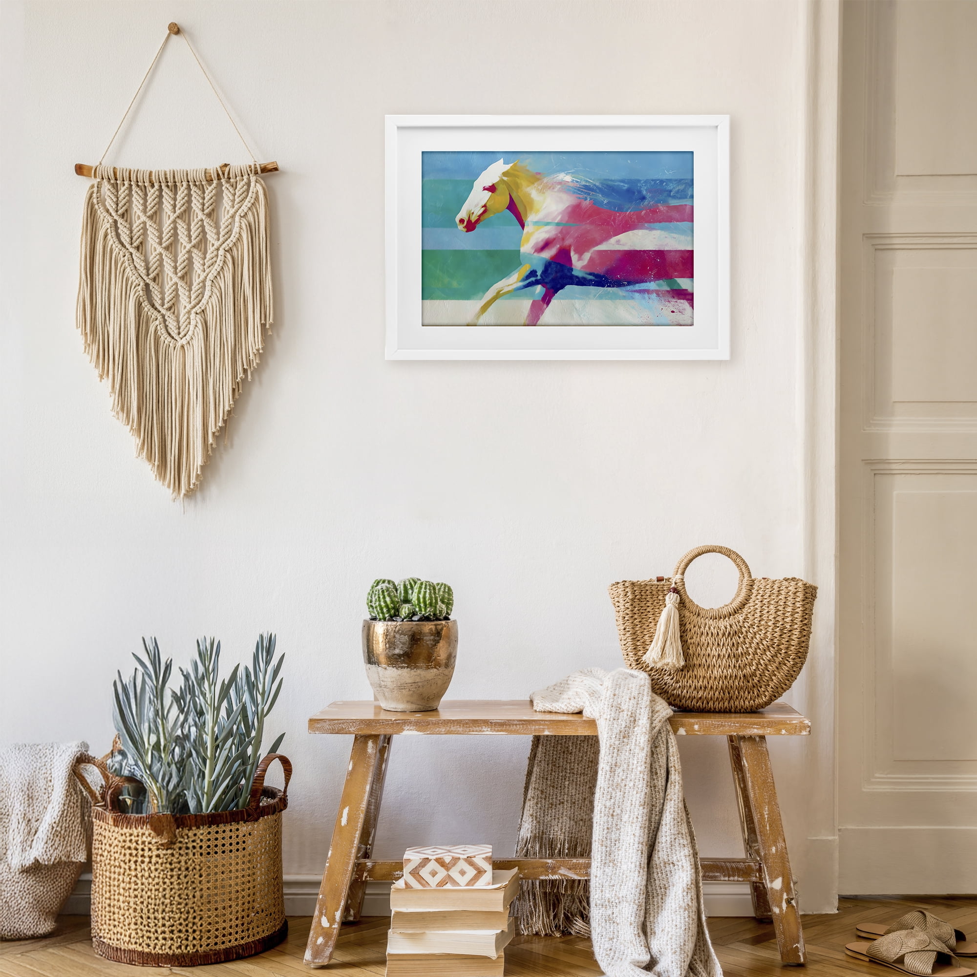 Stupell Industries Abstract Horse In Stripes White Framed Print Under Glass, design by Chromatic Storm Studio