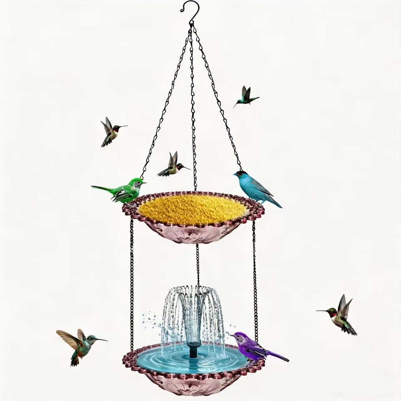 Solar Cascade Hanging Bird Bath Fountain, 2026 New Solar Powered Birdbath Water Fountain, Hanging Bird Bath with Flowing Water Outdoors Decor for Garden Yard Patio Backyard Decoration (Purple)