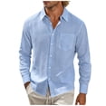 thumbnail image 2 of COSFO Long Sleeve Button Up Shirts for Men Blue Casual Cotton Linen Shirts Classic Fit Lightweight with Pockets Collared Men's Shirts, 2 of 7