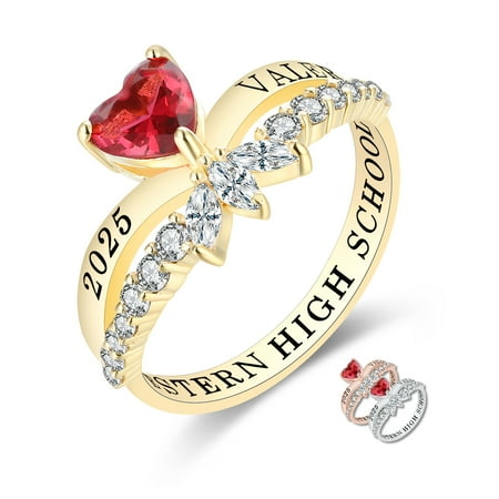 Mementos USA Custom Class Rings Sterling Silver for Women High School & College-Gold-Heartbeat