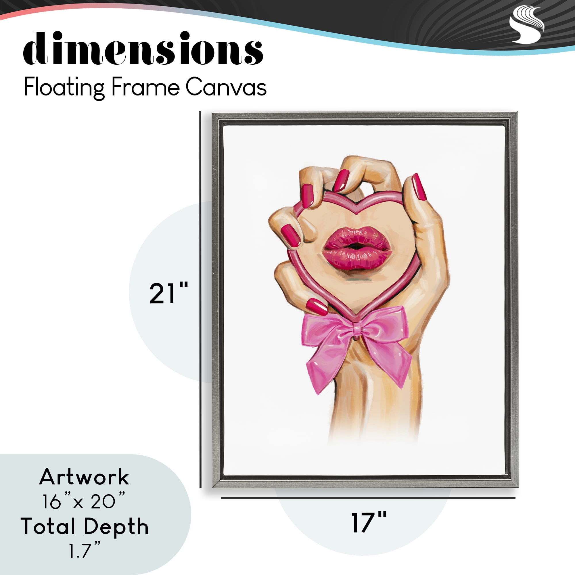 Pink Lips in Mirror Gray Framed Floater Canvas Wall Art, design by Ziwei Li
