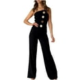 thumbnail image 3 of Sleeveless Lace Up Romper Jumpsuit for Women Buttons Solid Color Loose Straight Pants Fashion Romper Pants Casual Daily Streetwear Aesthetic | CSEONE,Black XL, 3 of 9