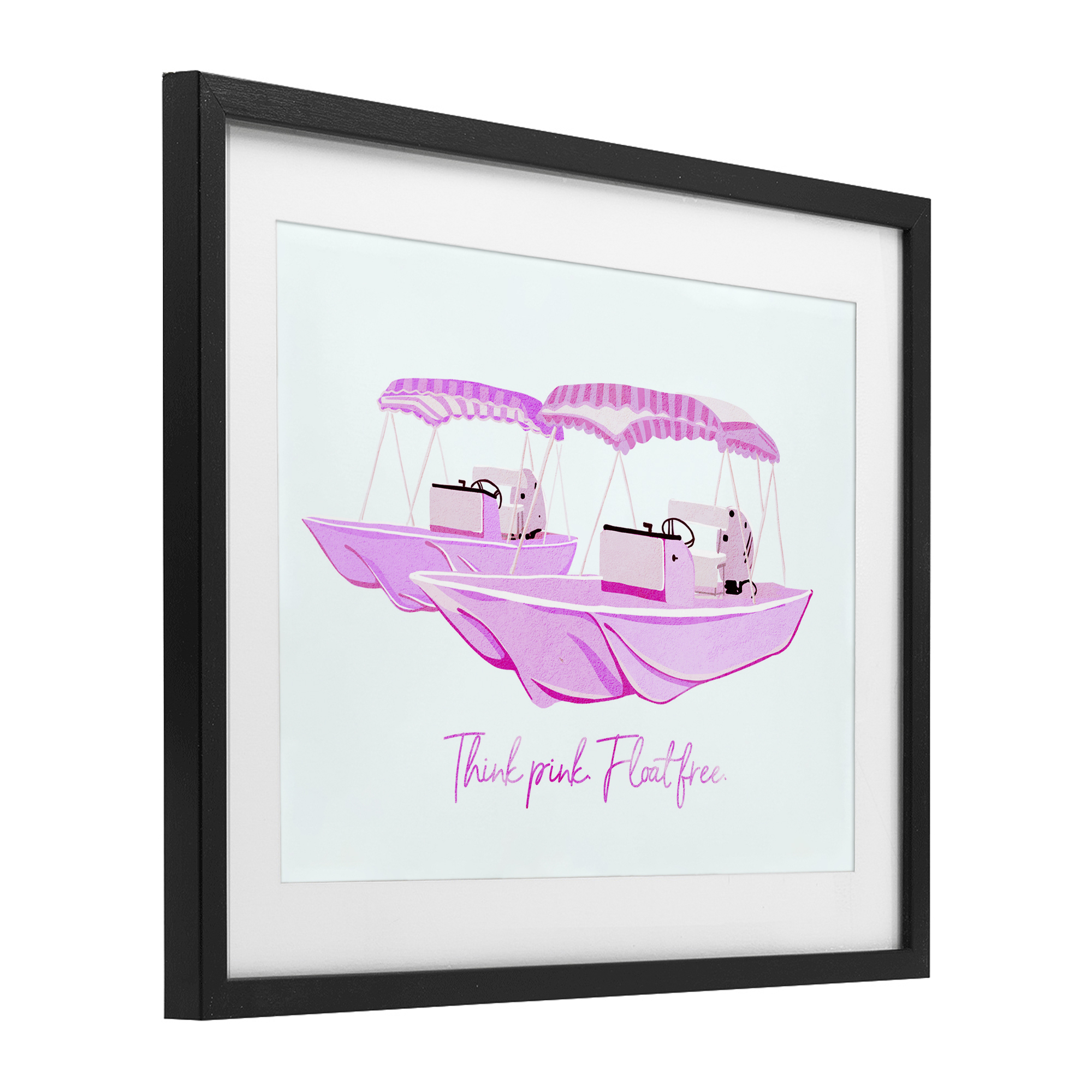 Think Pink Float Free Boats Black Framed Print Under Glass, design by Ziwei Li