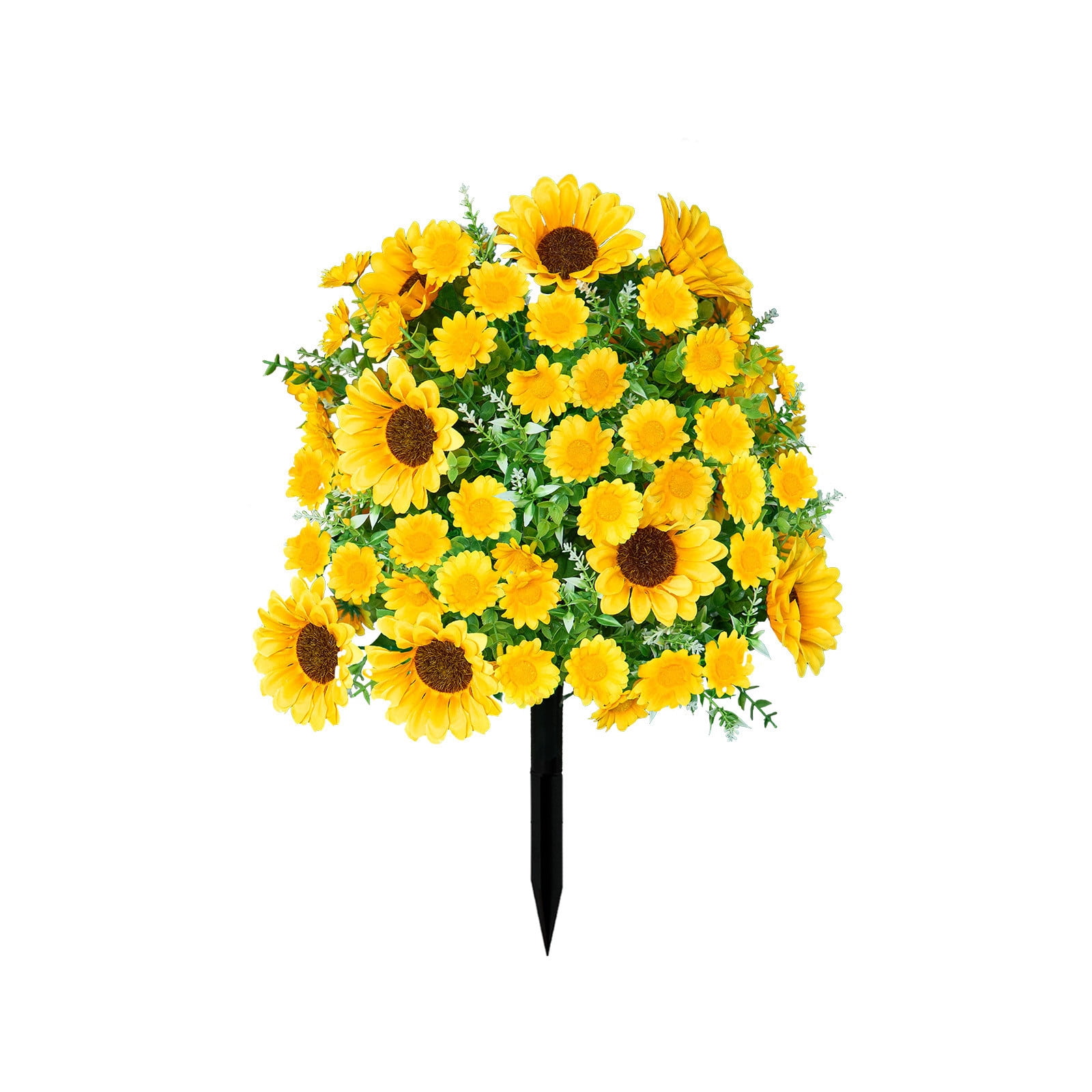 Kbndieu Artificial Flowers for Outdoors with Ground Spike, UV Resistant Fake Sunflowers Greenery Shrubs, Realistic Faux Floral Plants Bushes for Front Porch Garden Patio Decor