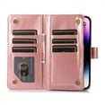 thumbnail image 4 of ELEHOLD for iPhone XS/X Wallet Case with 9 Card Holders Zipper Pocket Kickstand Soft PU Leather Flip Shockproof Protective Cover with Wrist Strap Business Style for Women Men,rosegold, 4 of 8