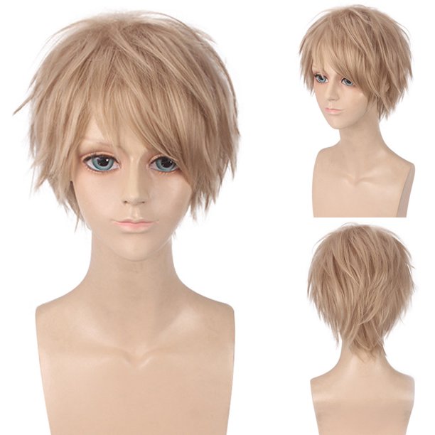 Peluca corta sintética para cosplay de color marrón claro para personajes de anime