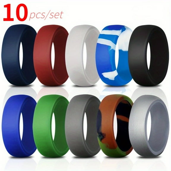 ATJIA 10 Packs Silicone Wedding Rings for Men Rubber Engagement Bands 8.7mm Wide 2mm Thick for Outdoor Sports Wedding