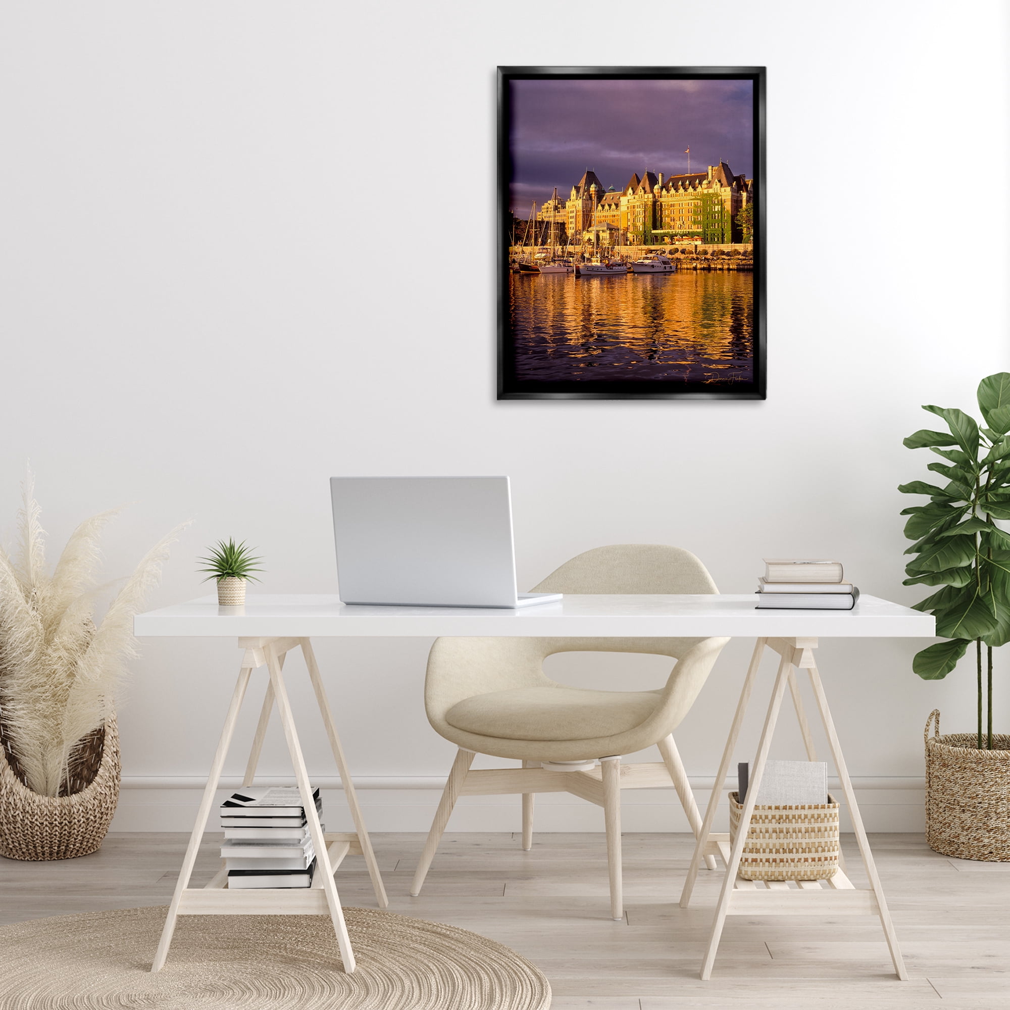 Stupell Industries City Boat Harbor Town & City Photography Black Floater Framed Art Print Wall Art, 25 x 31
