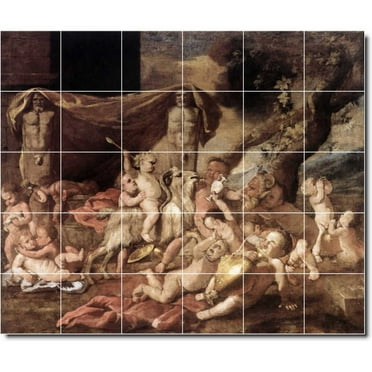 Ceramic Tile Mural-Nicholas Poussin Mythology Shower Tile Mural 2. 25.5" w x 21.25" h using (30) 4.25 x 4.25 ceramic tiles