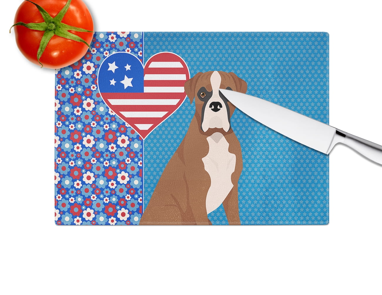 Natural Eared Red Fawn Boxer Glass Cutting Board Large 12 in x 15 in