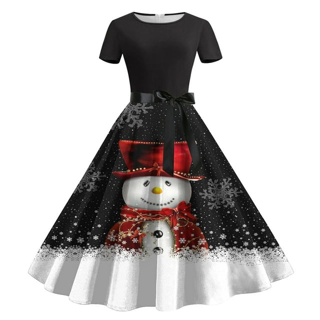 Pisexur Robe Mi-Mollet à Manches Courtes Col Rond Mode Décontractée pour Femmes Imprimé Floral Robe à Manches Courtes Col Rond Longueur Genou Robe pour Femmes