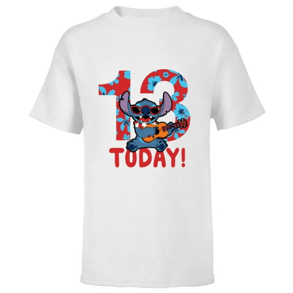 Disney Lilo & Stitch Tropical Birthday 13 Years Old Today - Short Sleeve T-Shirt for Kids - Customized-White