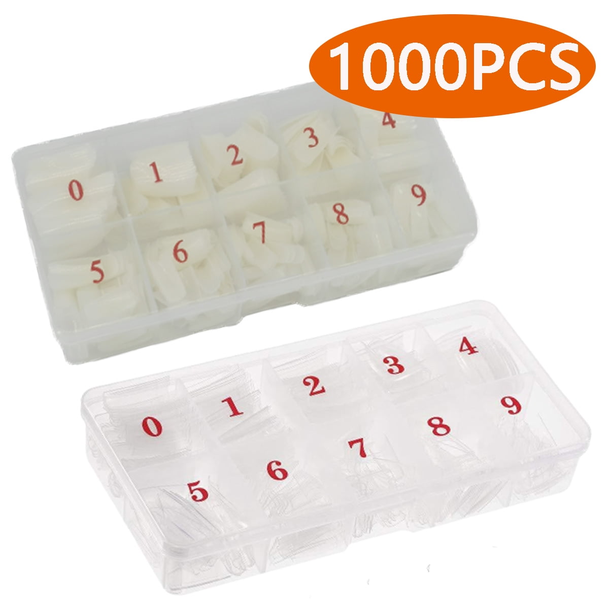 Acrylic Nails French False Nails Artificial Nails Half Tips & Box, Cover Press on Nails for DIY Nail Art Clear/Natural Fake Nails 2 Boxes 1000Pcs