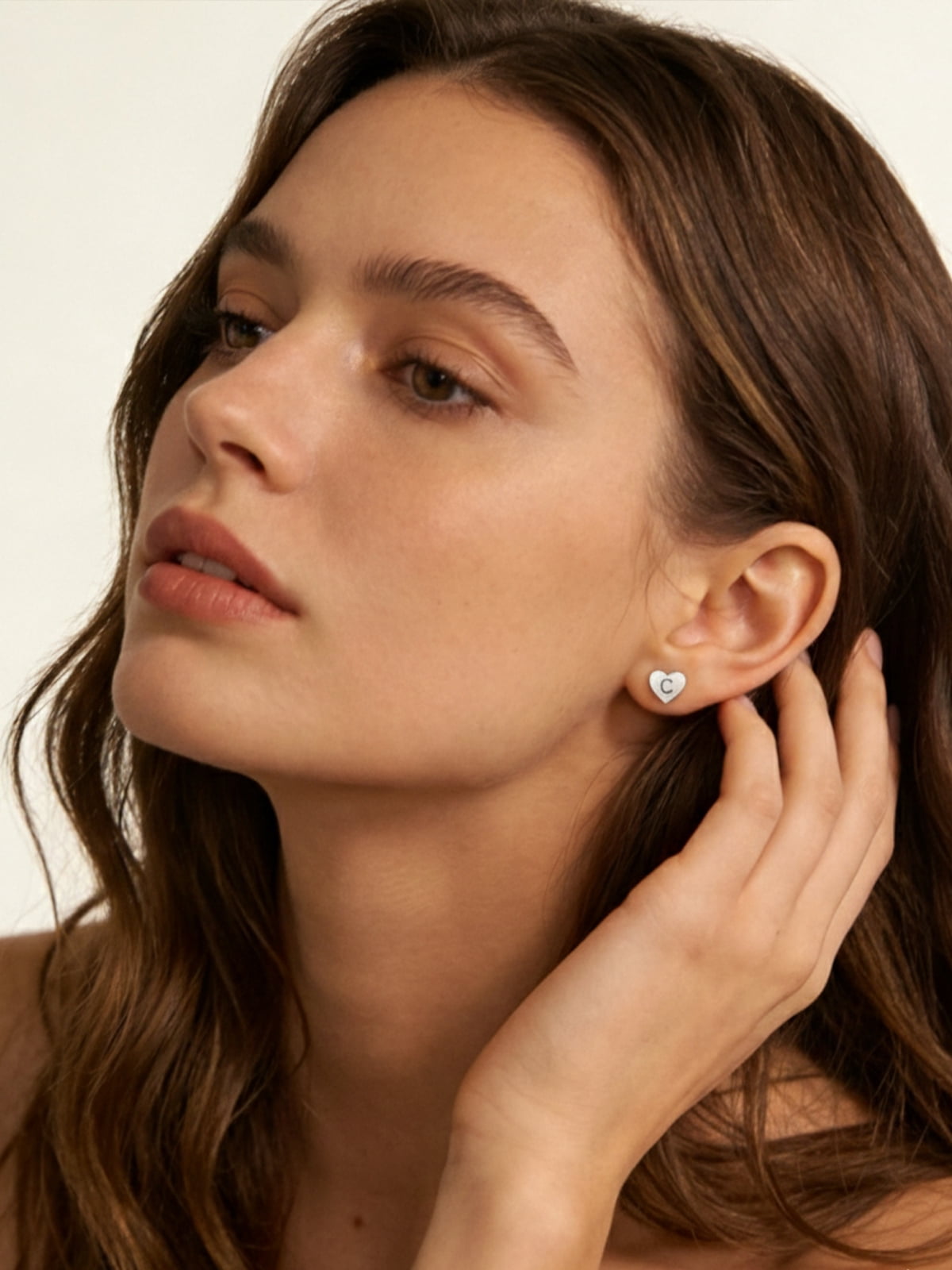 Silvora Initial Heart Stud Earrings for Women Sterling Silver Hypoallergenic Letter C Earrings Charm Mother Daughter Christmas Birthday Jewelry Gift