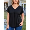 thumbnail image 2 of FlorCurve Plus Size Blouse for Women V Neck Pleated Button Flutter Short Sleeve Tops Casual Cotton Tunic Shirts, Black 3XL, 2 of 6