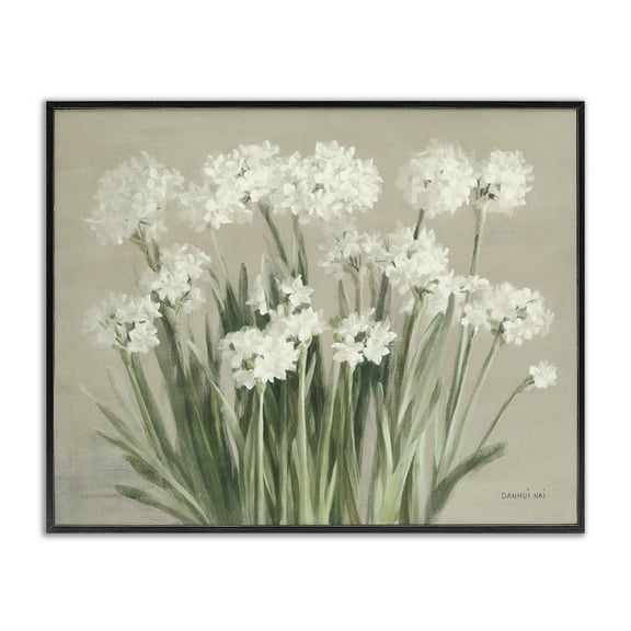Stupell Industries Snowy Floral Paperwhites Botanical & Floral Painting Black Framed Art Print Wall Art, 14 x 11