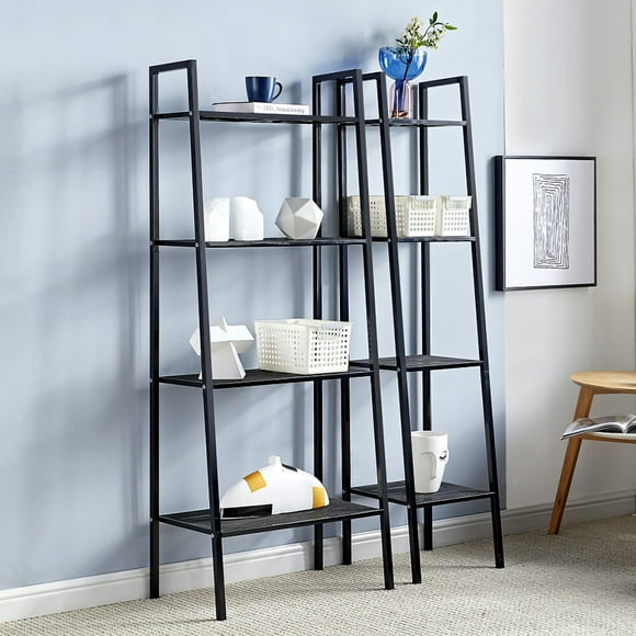 Ladder Shelf 4 Tier Bookcase Carbon Steel Multipurpose Storage Rack Shelves for Home Office