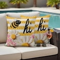 thumbnail image 5 of Flowers Bee Pillow Covers 2 Pack Spring Pink White Floral Yellow Dots Beige Stripes Pillowcase Waterproof Outdoor Throw Pillow Cover for Patio Garden Square Cushion 26”x26”, 5 of 9