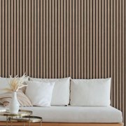 3D Soundproof Panels, Decorative Soundproof Panels, Wood Slat Acoustic Panels – Walnut Design, Deep Brown, NRC 0.8 (Podcast Studio)