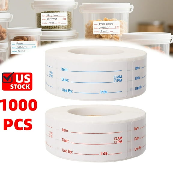 1000pcs Removable Freezer Labels, 1 x 2 Inch Food Storage Stickers, Refrigerator Freezer Paper Label Easy Clean Leaves No Residue, 2 Color Food Labels Roll