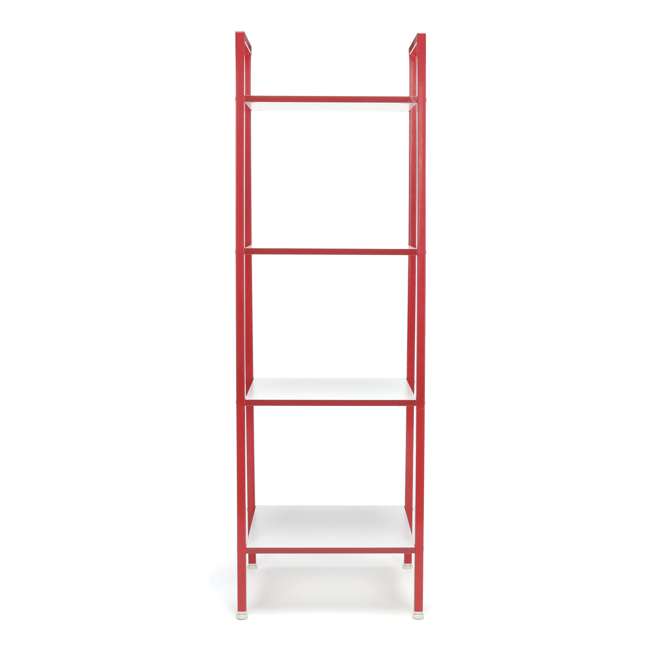 OFM ESS-1045 4-Shelf Free Standing Ladder Bookshelf with Red Frame