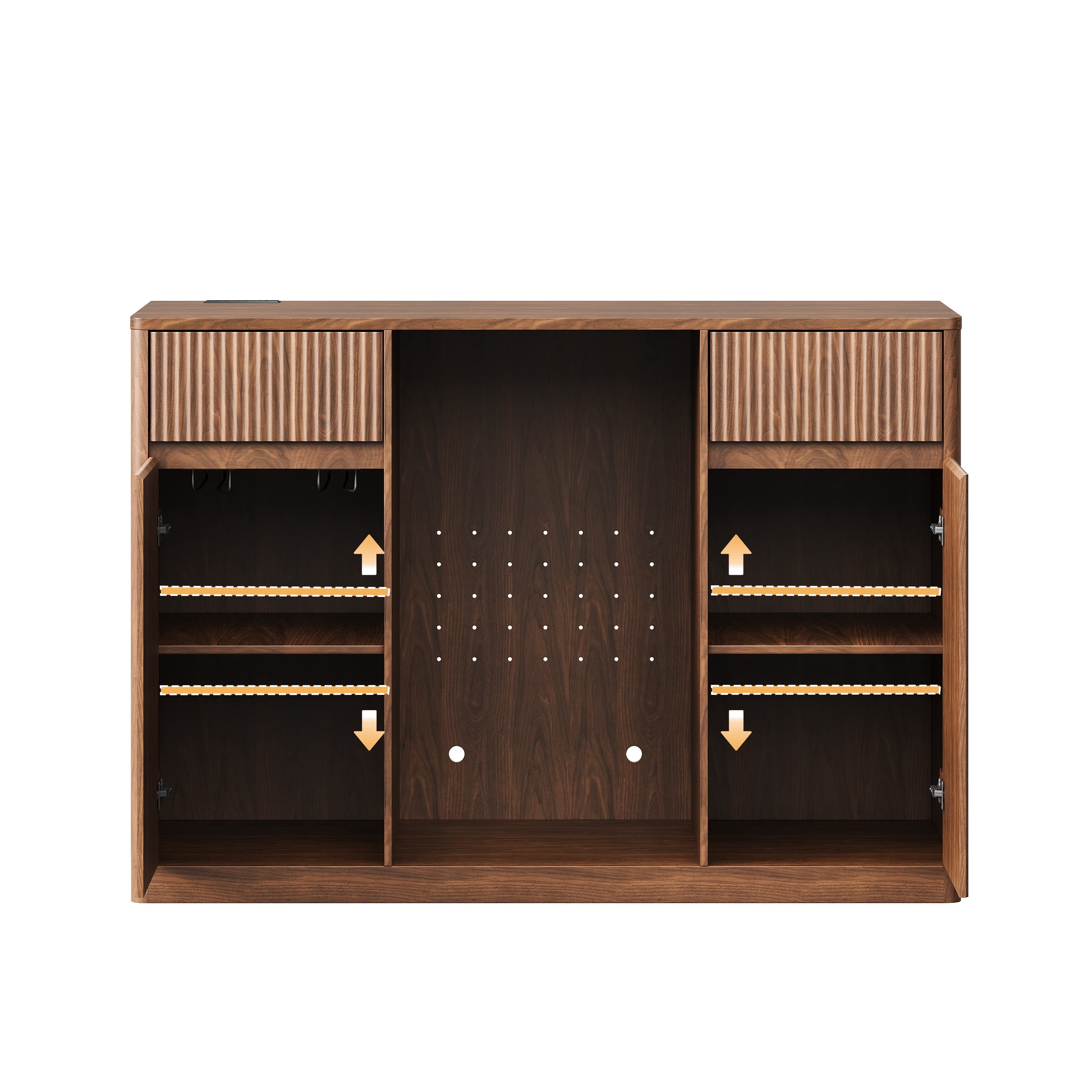 Aukfa 53.2" Modern Fluted Bar Cabinet,Wine Cabinet with Fridge Compartment, Power Outlets & Wine Storage for Kitchen Dining Room,Walnut