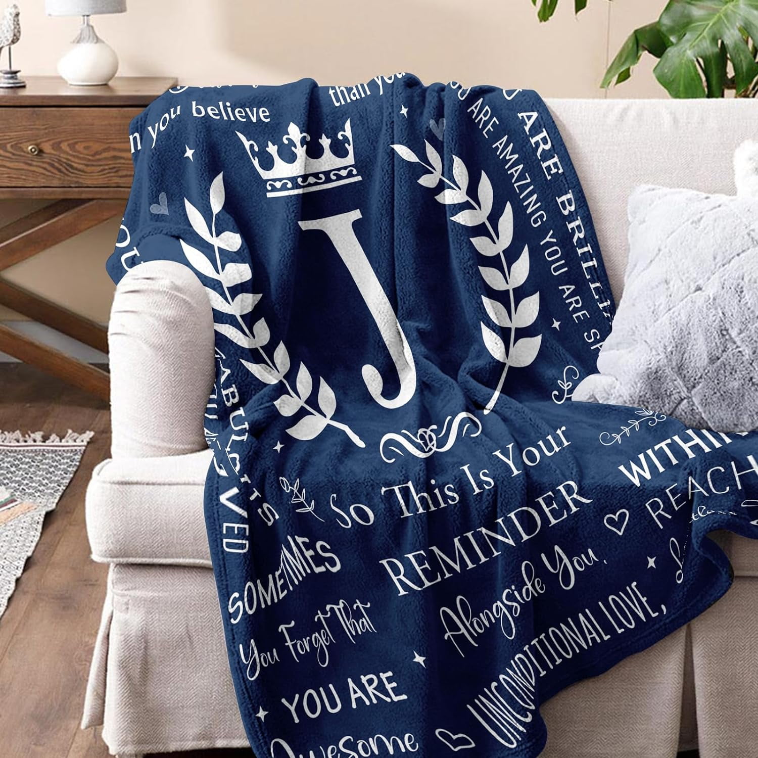 Fathers Day Initial J Gifts for Men, Unique Christmas Anniversary Wedding Romantic Birthday Blanket Gifts for Women Men Her Him Boyfriend Husband Son, Cool Personalized Gifts Throw Blanket