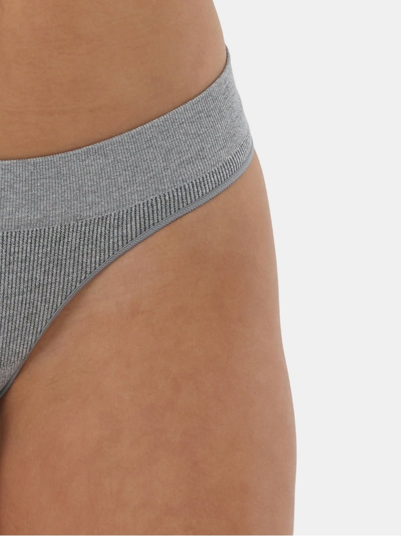   Fine Rib Thong チャコールグレーサイズS No Boundaries Women's Seamless Lace Trim Thong Panties Low Rise