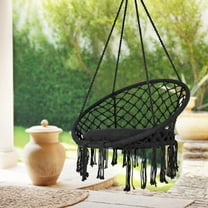 400LBS Capacity Hand-Woven Cotton Rope Hanging Swing Chair, Hammock Chair with Thick Cushion & Hardware Kit, 31.5*15.7*53.1in, Indoor/Outdoor for Bedroom Patio Garden, Black