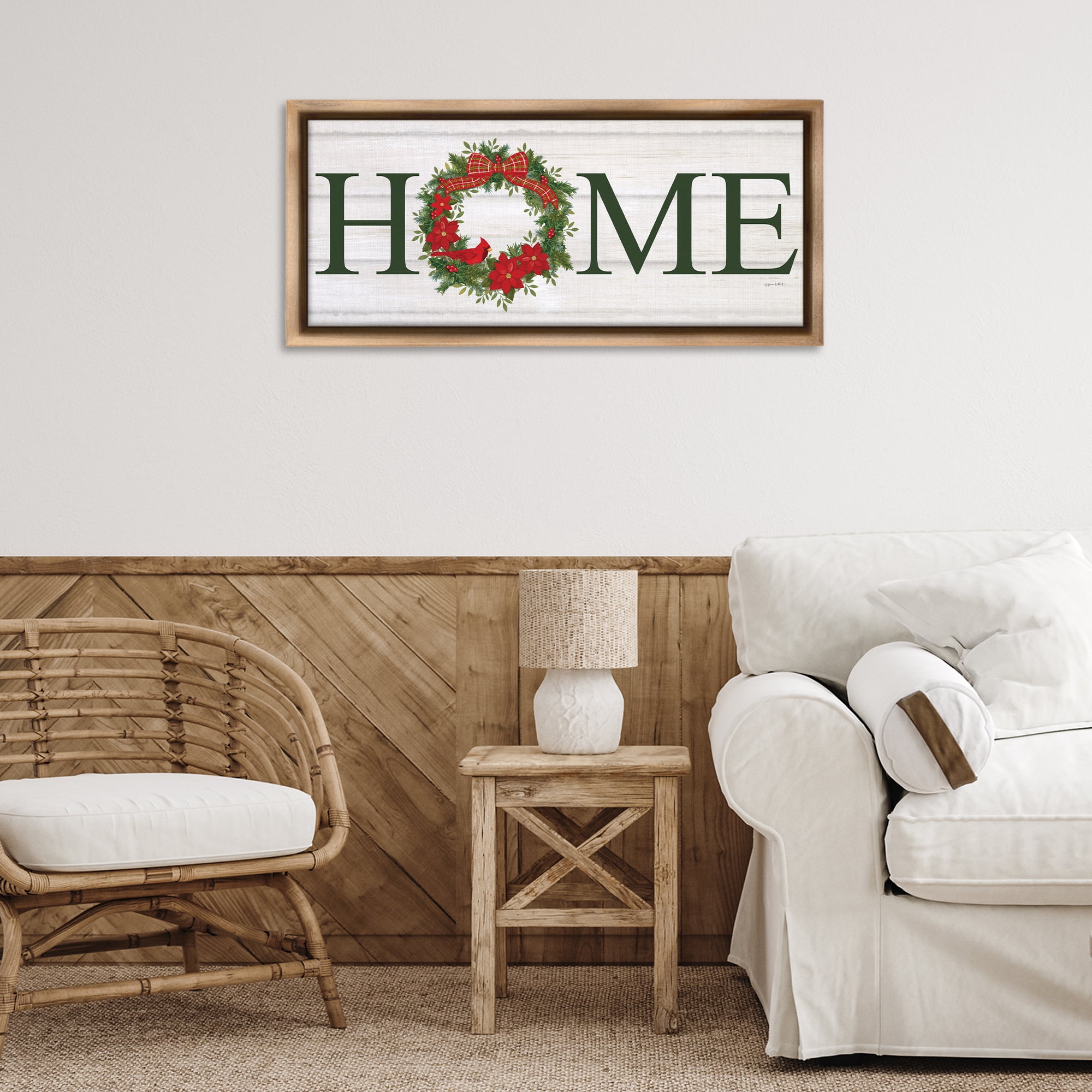 Stupell Industries Home Seasonal Wreath Botanical & Floral Painting Brown Floater Framed Canvas Art Print Wall Art, 31 x 14