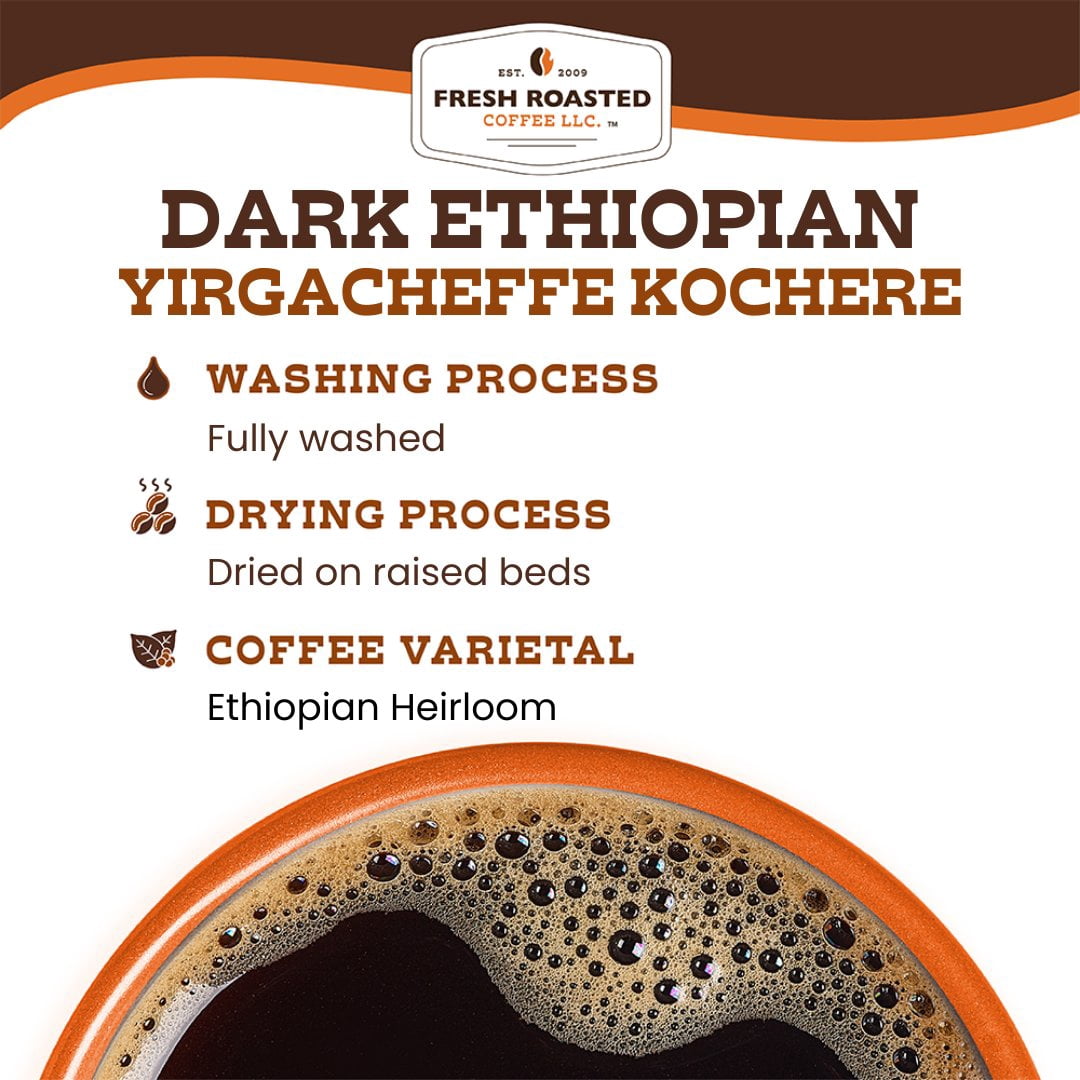 3 pack Fresh Roasted Coffee, Dark Ethiopian Yirgacheffe Kochere Coffee, Ground, 12 oz