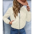 thumbnail image 4 of Female Stand Collar Quilted Puffer Jacket Padded Zip Coat Cream White XS, 4 of 7